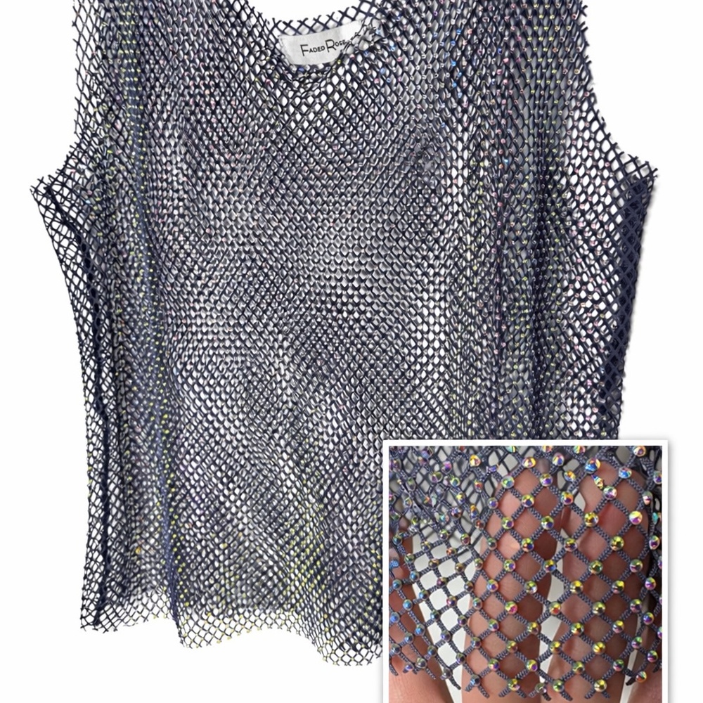 Faded rose Mesh tank top with sequins size L